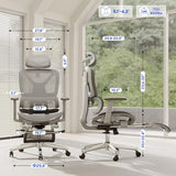 FLEXISPOT ErgoX Premium Ergonomic Office Chair with Footrest- Adjustable 3D Armrests, Dynamic Lumbar Support, Light Grey
