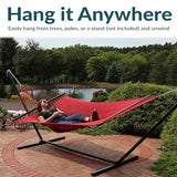 Sunnydaze Soft-Spun Polyester Rope Double Hammock for Outside - 600-Pound Weight Capacity Extra Large Hammock - Red
