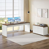78.7 Inch Large L Shaped Desk with Drawers, White & Walnut, 2 Pack