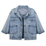 Hixiaohe Spring Summer Jean Jacket for Women Trendy Half Sleeve Button Down Short Denim Jacket Retro Cropped Trucker Coat