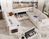 Modular Sectional Sleeper Sofa with Pull Out Bed, 8 Seat Plush Corduroy U Shaped Couch with Storage