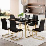 CTPNMCIN Modern Dining Table Set for 6, 55" Black Dining Table Set with 6 Faux Leather Chairs