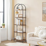 HOOBRO 5 Tier Open Bookshelf, Industrial Arched Bookcase Display Shelf Rack, Rustic Brown BF176SJ01