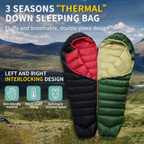 BUERTS Down Sleeping Bag for Adult Backpacking Trips, 620FP, Cold Weather Sleeping Bag, 20°F, 40°F, 60°F. Mummy-Style for Hiking, Camping, and Mountaineering. Compact .(44℉ to 60℉, Green)