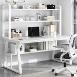 Oak Computer Desk with Storage Shelves & Bookcase Stylish Writing Workstation for Home Office Modern Design Space Saving Durable Furniture