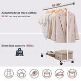 VICERII Clothes Rack, 130LB Capacity Heavy Duty Clothing Rack with Wheels and Bottom Shelf, 52.17 Inch Rolling Racks for Hanging Clothes, White