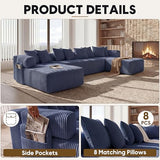 Oversized Cloud Boneless Couch with Chaise, 146" Modern U Shape Modular Deep Seat Sectional Sofa