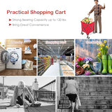 Goplus Folding Shopping Cart with Wheels, Grocery Cart with Removable Oxford Cloth Liner