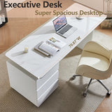 FUNXIBIO 71" Reversible Faux Marble White Office Computer Desk