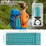 Seektain Inflating Sleeping Pad Mattress for Camping: Inflatable Camping Bed with Built-in Foot Pump for Tent - 4" Extra Thick Mat Air Cot for Floor - Blue