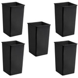 Getzi 5 Pack Black 50 Gallon Square Commercial Trash Can, Heavy Duty Resin Waste Bin, Large-Capacity Indoor Outdoor Garbage Container for Restaurant, Office