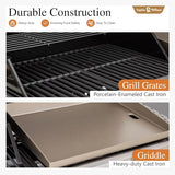 Sophia & William Propane Gas Grill and Griddle Combo with Porcelain-Enameled Cast Iron Grates, Dual Outdoor BBQ Grill with Flat Top Griddle
