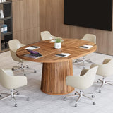 Oval Conference Table, 55.11 Inches Wood Meeting Table for 6 People, Rustic Meeting Seminar Boardroom Table with Wood Base (Brown)