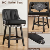 YaFiti 26" Leather Swivel Bar Stools Set of 4 with Back & Wood Legs, Black