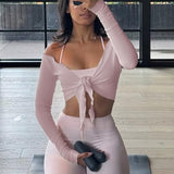 Talakeno Womens Ballet Wrap Tops Cropped Long Sleeve Self Tie Front Shirt Y2K Workout Yoga Pilates Dance Cover Up Blouse(Purple,M)
