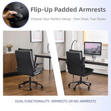 VINGLI Comfy Black Leather Office Desk Chair, Ergonomic High-Back Support Computer Gaming Chair with/No Wheels, Dual-Base