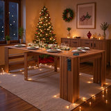 Modern Extendable Dining Table for 2 to 12 People with Outlet, Space Saving Expanding Table with Storage for Party