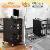 AV Cart - Heavy Duty Computer Cart with 2 Cabinets, Rolling Media Cart with 4 Outlets & Pegboard & Hooks