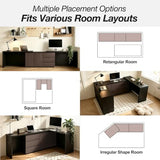 L-Shaped 3 Drawer Desk 135 Inch Extra Long Double Workstation with Retractable Side Desk for Two Shared Work Desk Engineering Wooden Home Office Desk