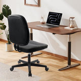 CLATINA Armless Home Office Chair, Small PU Leather Ergonomic Low Back Desk Chair with Lumbar Support, Black