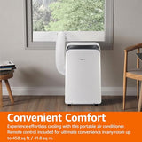 Amazon Basics 3-In-1 Portable Air Conditioner with Remote, Timer, Sleep Mode, Auto Swing, Dehumidifier, 10000 BTU (ASHRAE)/6000 BTU (SACC), Cools Bedroom Up to 450 Sqf, White