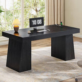 55.9 in Executive Desk with Power Outlets, Modern Home Office Desk with Storage Cabinet, Black (Storage Cabinet)