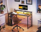 MOTPK 40 Inch Small Gaming Desk with Storage & Led Lights, Computer Desk with Shelf