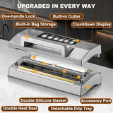 Precision Food Vacuum Sealer Machine, POWOT Fully Automatic Vacuum Sealing System, Commercial Food Vacuum Saver Pro, Double Heat Seal, Easy-Lock Handle, Built-in Cutter&Bag Storage, Hose&Bag Rolls
