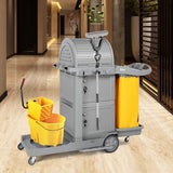 Janitorial Cart on Wheels, 3 Shelf Commercial Cleaning Cart with Key Locking-Cabinet