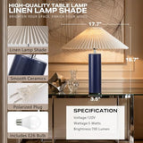 EOEYYOYB Ceramic Table Lamps for Bedroom, Adjustable Shade Lamps for Night Stands, Modern Cylindrical Nightstand Table Lamps, Blue
