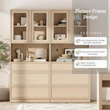 WAMPAT Modern 72" Tall Bookshelf with 6 Drawers and Book Shelves, Library Bookcase with Closed Storage Cabinet and Glass Display Shelves, Wooden Book Shelf for Home Office, Living Room