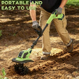 EnduTools Cordless Tiller Cultivator - 21V 360RPM Electric Garden Tiller with 2 * 4.0Ah Batteries & Fast Charger, 9In Tilling Width and 6.7In Depth