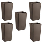 Getzi 5 Pack Brown 50 Gallon Square Commercial Trash Can, Heavy Duty Resin Waste Bin