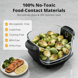 AIRMSEN Potable Glass Air Fryer Non-Toxic, 4.8QT & 1.3QT, 4 Presets & Manual Control, 140–450℉ Precise Heat, 95% Less Oil, Auto-Pause & Resume, Microwave & Dishwasher Safe