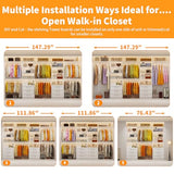 Closet System with 6 Wood Drawers, 6-12FT Closet Organizer System with Cuttable Shelves for Walk in Closet with 6 Expandable Hanging Rods