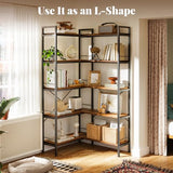 Huuger 5 Tier Bookshelf, L Shaped Corner Bookshelf with 10 Open Shelves