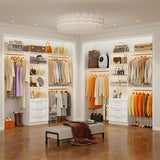 Closet System with 6 Wood Drawers, 6-12FT Closet Organizer System with Cuttable Shelves for Walk in Closet with 6 Expandable Hanging Rods