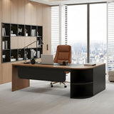SimpArt Executive L-Shaped Office Desk with Storage Shelves, Modern Executive Desk with Curved Edge