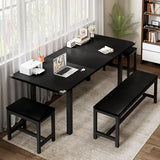 Feonase 5-Piece Dining Table Set for 4-8 People, 63" Large Extendable Kitchen Table Set with 2 Benches and 2 Square Stools
