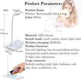 BueRallan 2PCS LED Desk Lamps, Table Lamp, Night Stand Light for Home, 3 Lighting Modes, Wireless Fast Charging