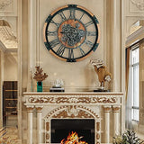 TOPPTIK 27 Inch Moving Gear Wall Clock, Oversized Wall Clocks, Clock Living Room Decor, Solid Wood Frame, Battery Operated, Large Wall Clock with Steampunk Industrial for Fireplace(Brown)