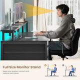 SEDETA Computer Desk with 5 Drawer, Power Outlet & Led Lights, 66'' Home Office