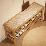 latifolia Shoe Rack Bench, 3-Tier Bamboo Shoe Bench with Breathable Rattan Seat Cushion, Shoe Storage Rack for Entryway(Nautre,39.70''L)