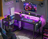 ODK 40 Inch Gaming Desk with USB Power Outlets and LED Lights, Reversible L Shaped Computer Desk, Black