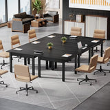Tribesigns 6.57 ft Conference Table for 6 People, Wooden Small Square Meeting Seminar Table, Modern Boardroom Desk with Solid Wood Legs and Thickened Tabletop for Office Conference Room (2, Black)