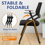 CLATINA Stackable Foldable Conference Room Chairs with Wheels, Portable Padded Office Desk Chair with Lumbar Support
