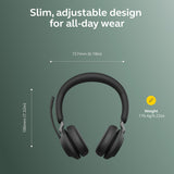 Jabra Evolve2 65 Bluetooth Wireless Headset with Mic for Calls and Music, Dual-Ear Headphones with USB-C Adapter and Charging Stand, Up to 37 Hours Battery, Works with Microsoft Teams, Black
