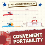 Kids Fishing Pole, Telescopic Fishing Rod, Portable Toddler Fishing Rod and Reel Combo with Tackle Box, Fishing Line, Bobber, and Soft Lures for Boy, Girl, Youth, Beginner, Over 3 Years Old