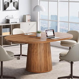 Oval Conference Table, 55.11 Inches Wood Meeting Table for 6 People, Rustic Meeting Seminar Boardroom Table with Wood Base (Brown)