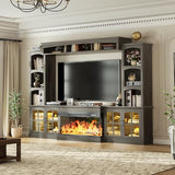98" Farmhouse TV Stand with 36" Electric Fireplace, Large Entertainment Center
